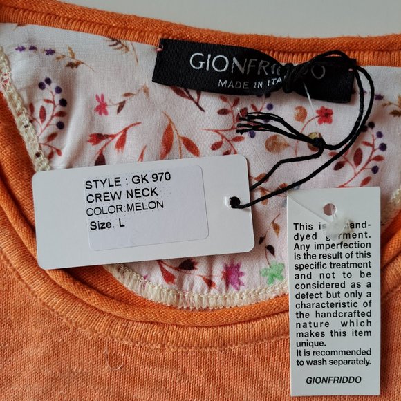 NWT Men's Gionfriddo 100% Cotton Italian Crew Neck Orange Shirt Sweater Size L - Picture 7 of 9